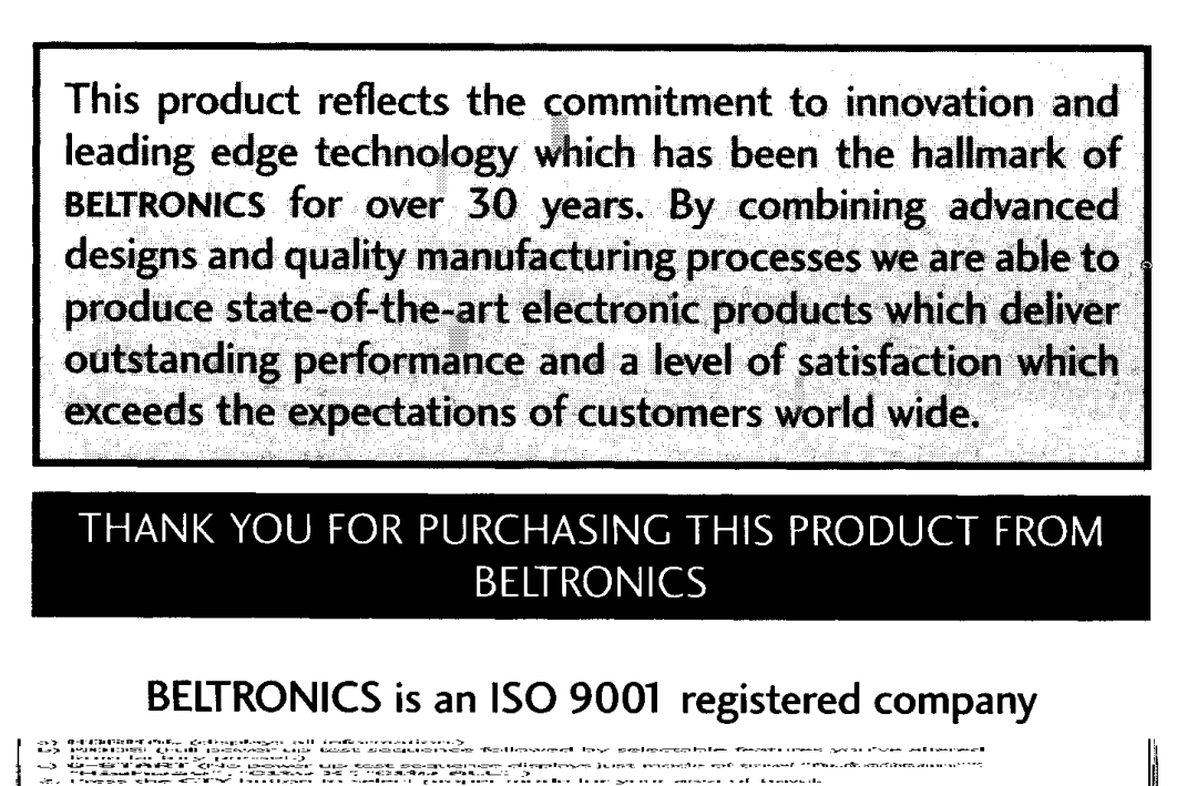 Beltronics VECTOR 960, 940 manual Printed rn Canada 920-004-68 REV 