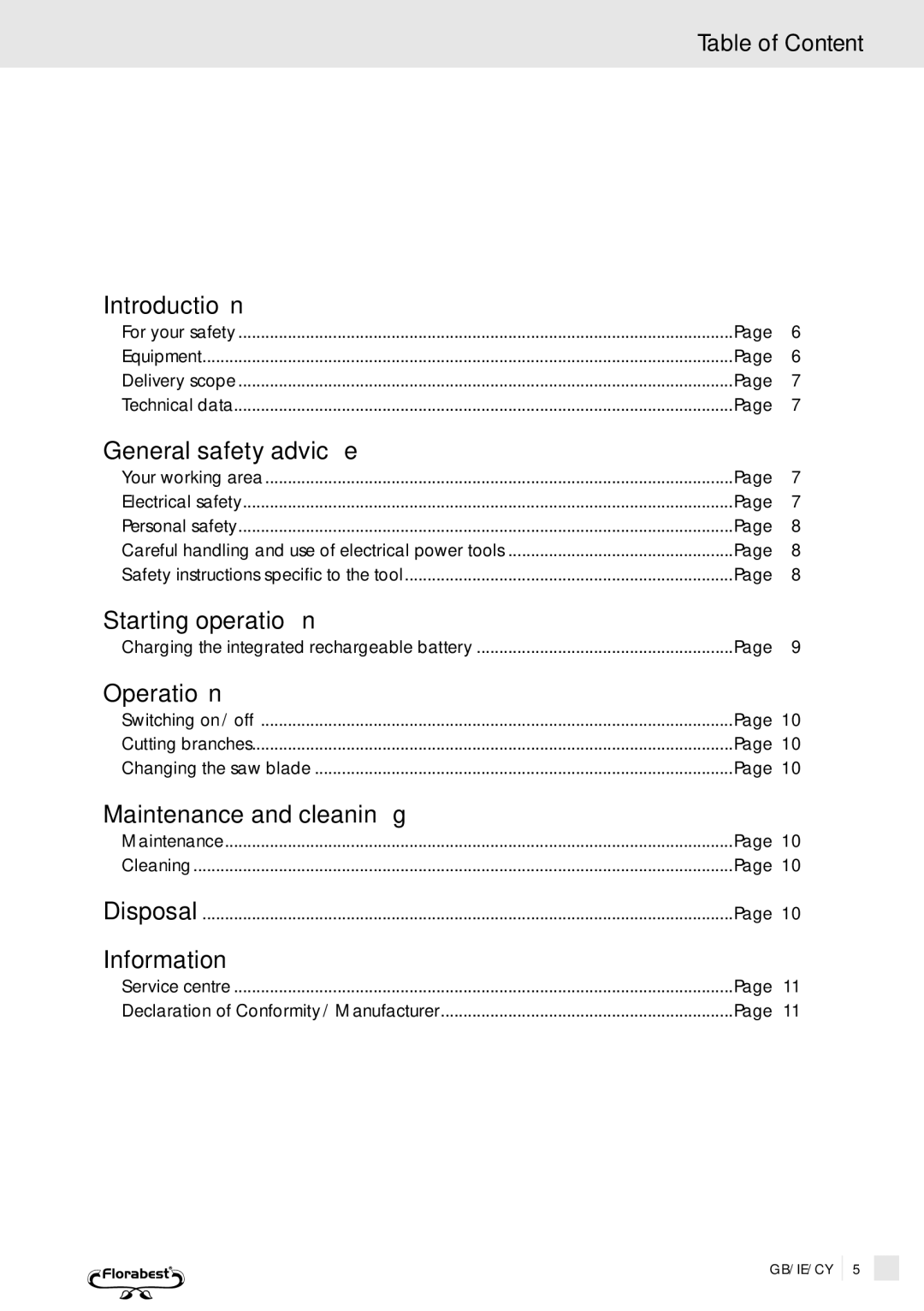 Bench 32PFL7582D manual Table of Content 