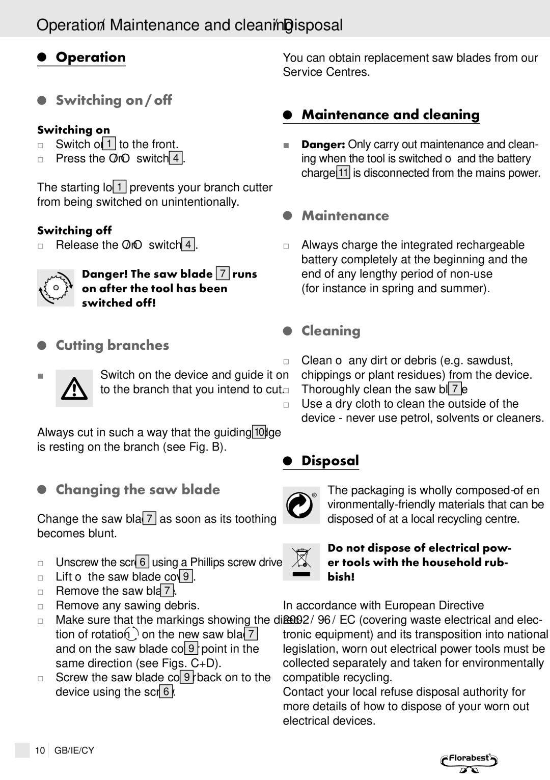 Bench 32PFL7582D manual Operation / Maintenance and cleaning / Disposal 