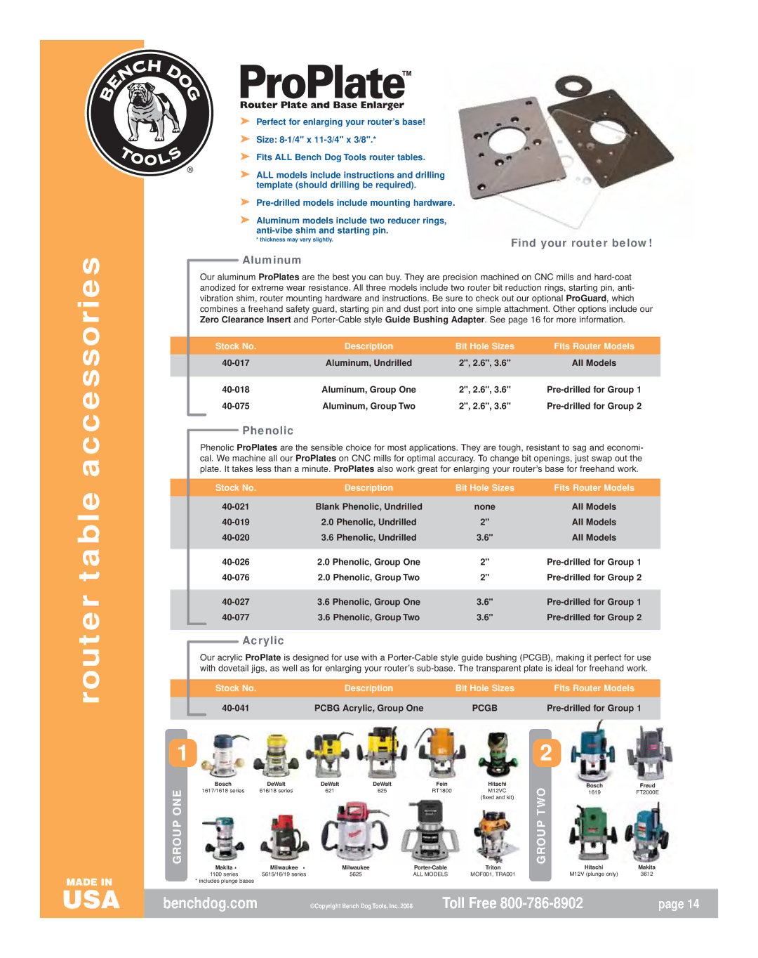 Bench Dog Tools Acrylic ProPlate, Aluminum ProPlates manual Router table accessories, Size 8-1/4 x 11-3/4 x 3/8 