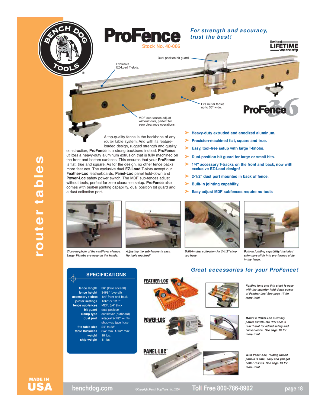 Bench Dog Tools Aluminum ProPlates manual For strength and accuracy, trust the best, Great accessories for your ProFence 