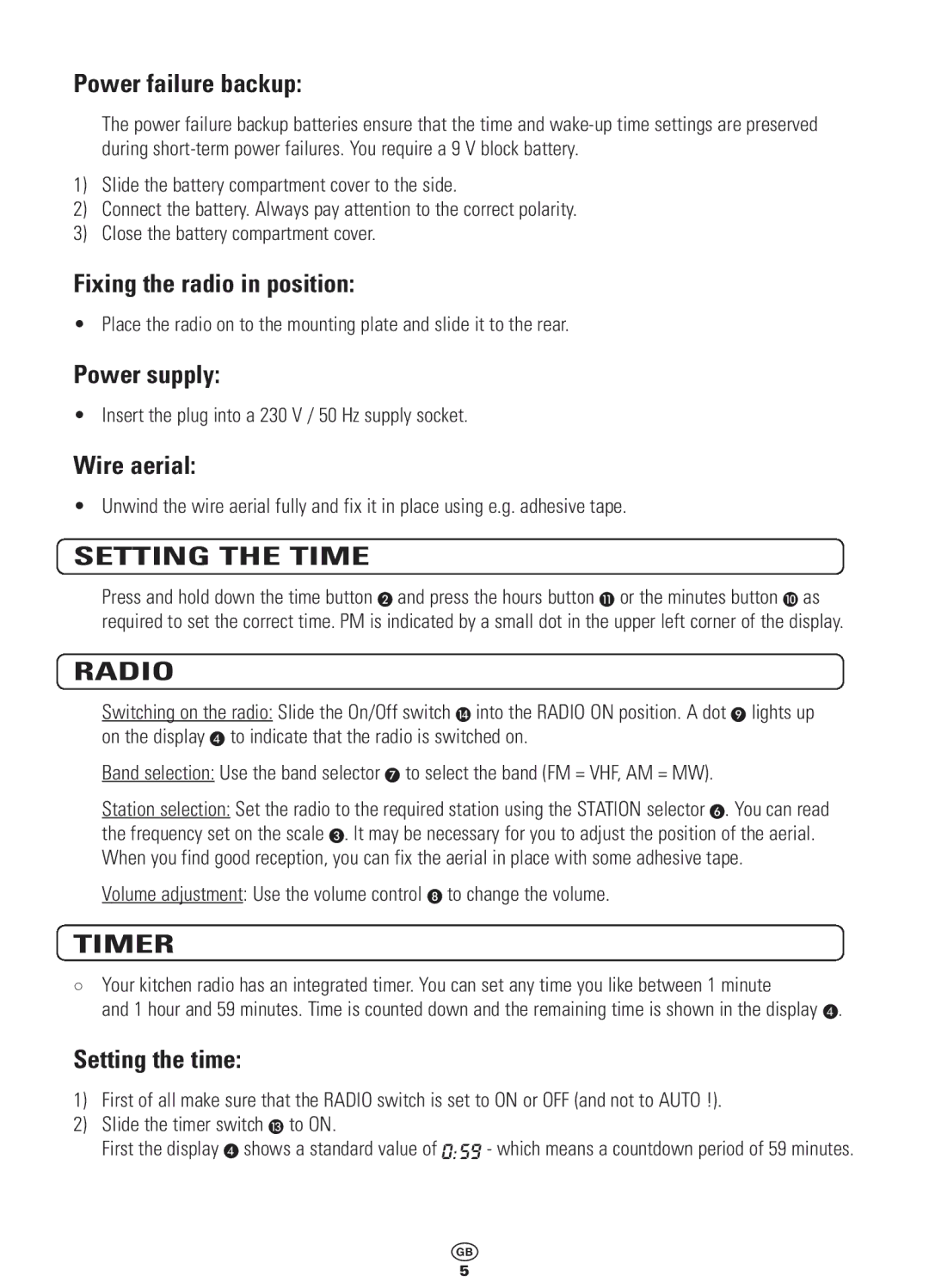 Bench KH 994 manual Setting the Time, Radio, Timer 