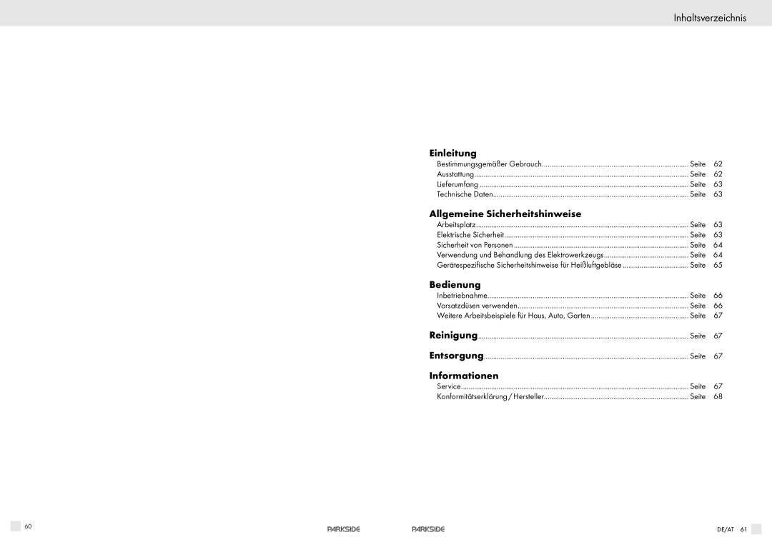 Bench PHLG600 manual Inhaltsverzeichnis, Einleitung, Allgemeine Sicherheitshinweise, Bedienung, Informationen 