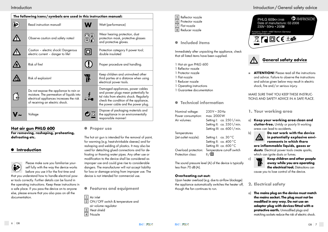 Bench PHLG600 manual Introduction / General safety advice 