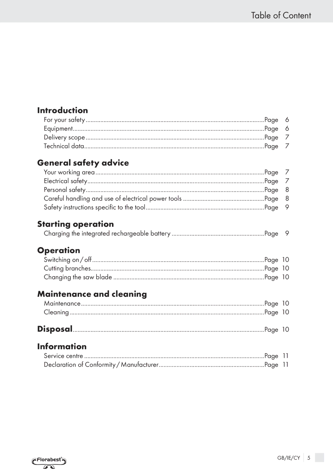 Bench PRC 9.6 manual Table of Content 