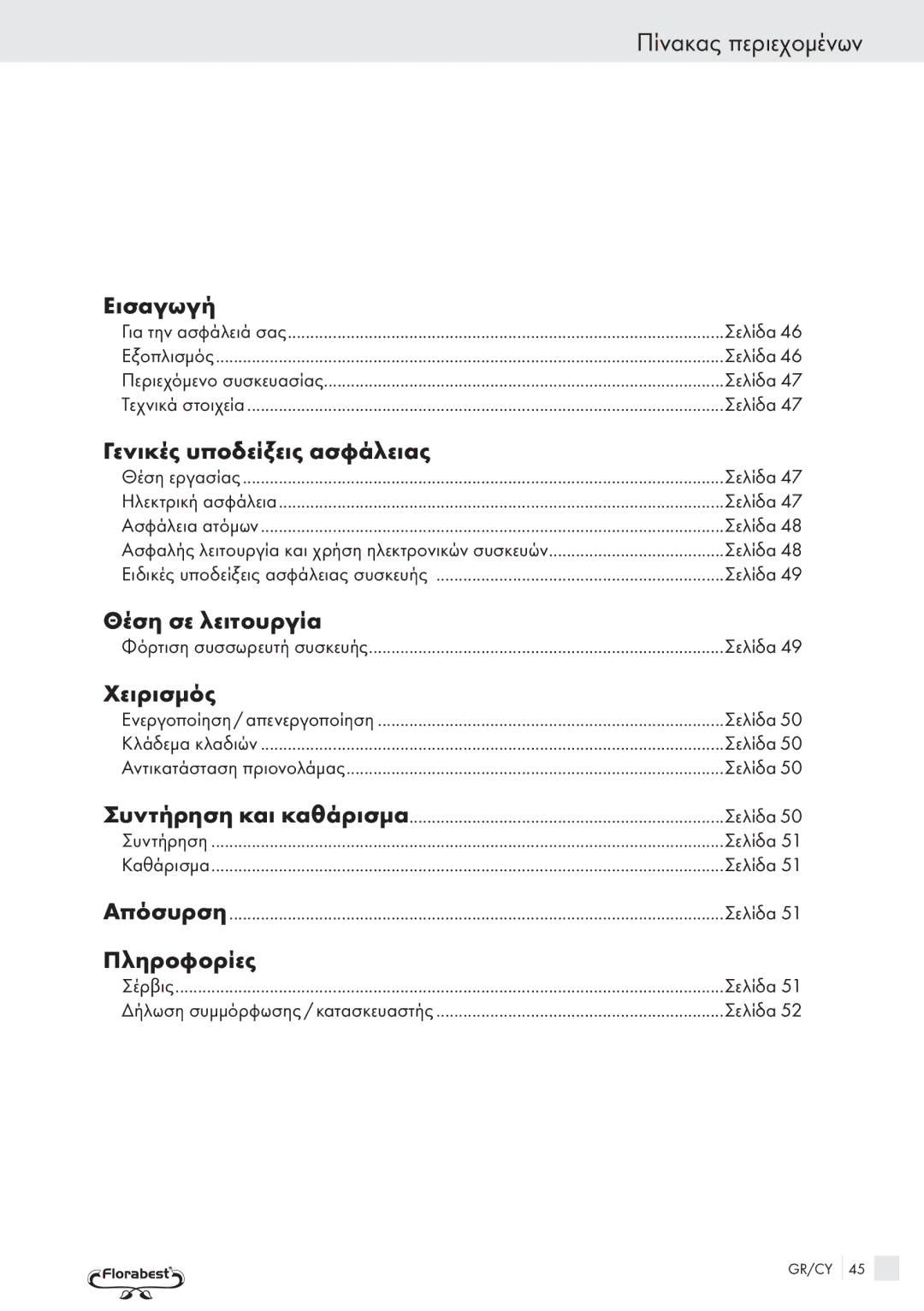 Bench PRC 9.6 manual Πίνακας περιεχομένων 