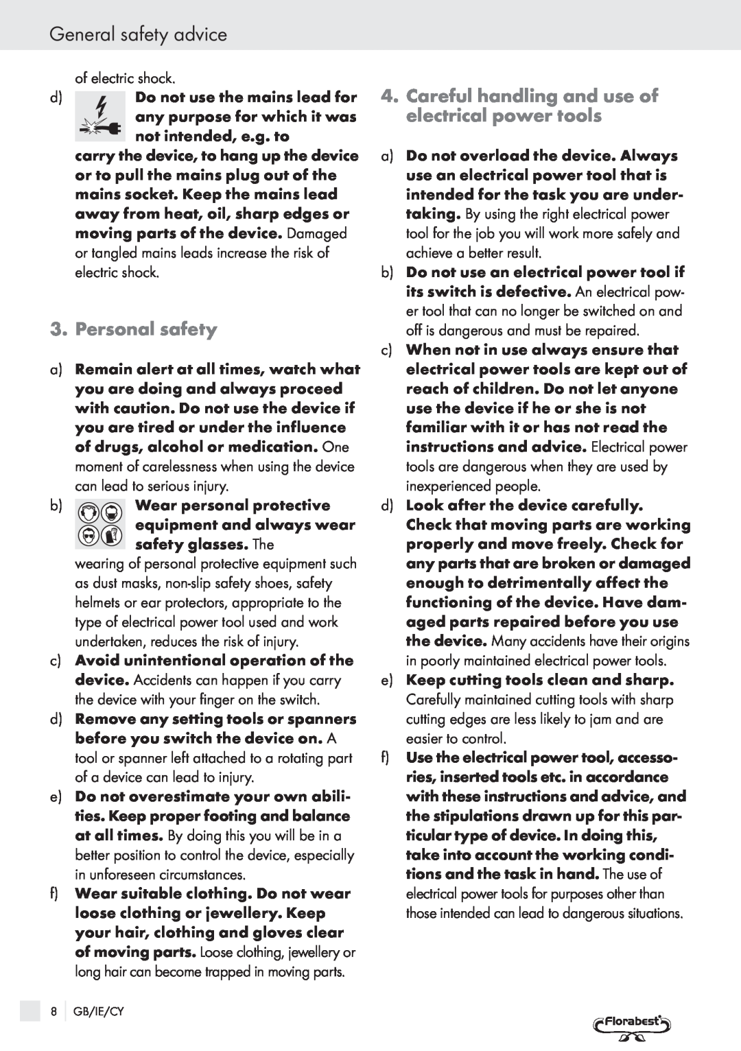 Bench PRC 9.6 manual General safety advice, Personal safety 