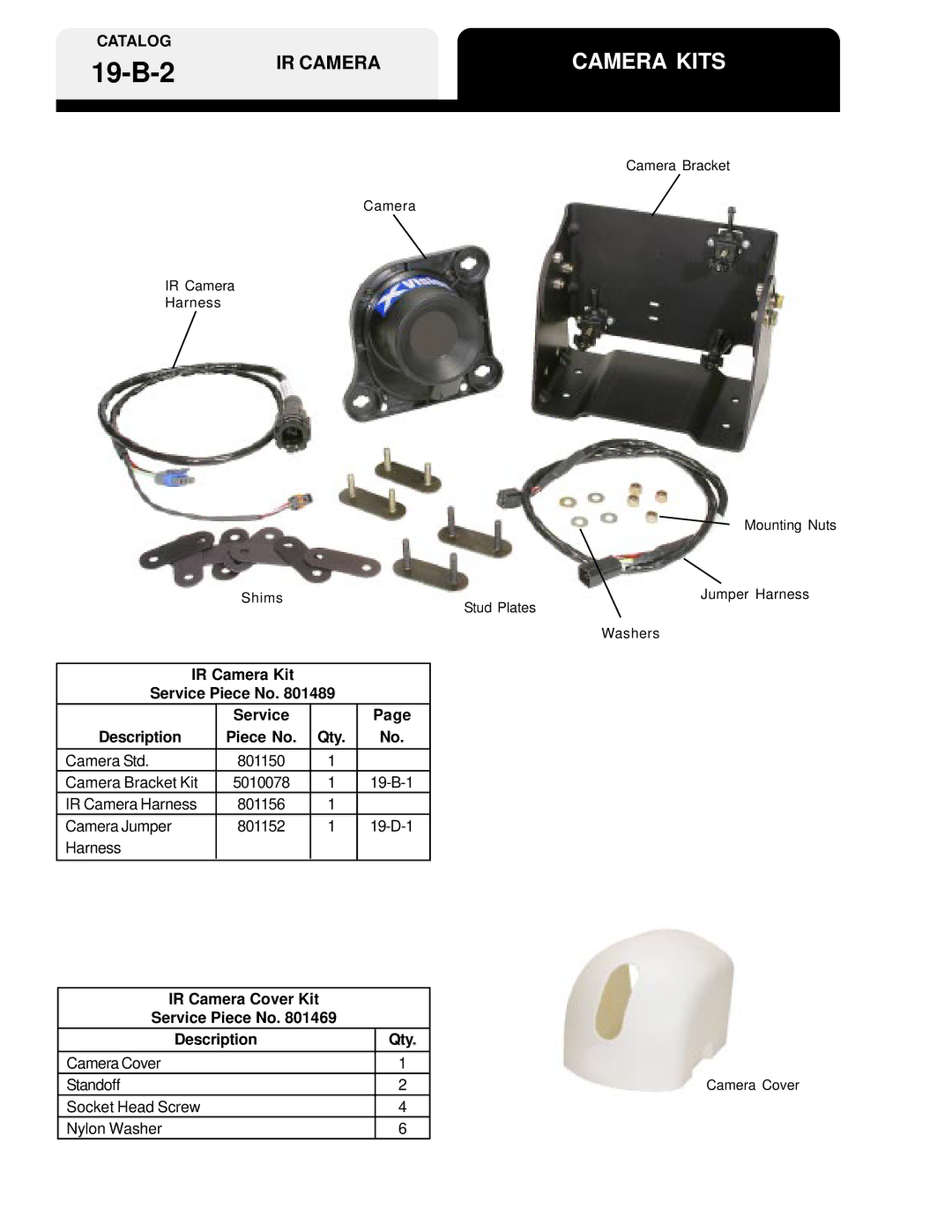 BENDIX 19-A-1 manual 19-B-2, Camera Kits, IR Camera Kit Service Piece No Description 