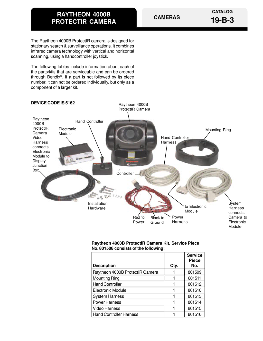 BENDIX 19-A-1 manual Raytheon 4000B Protectir Camera, CAMERAS19-B-3 