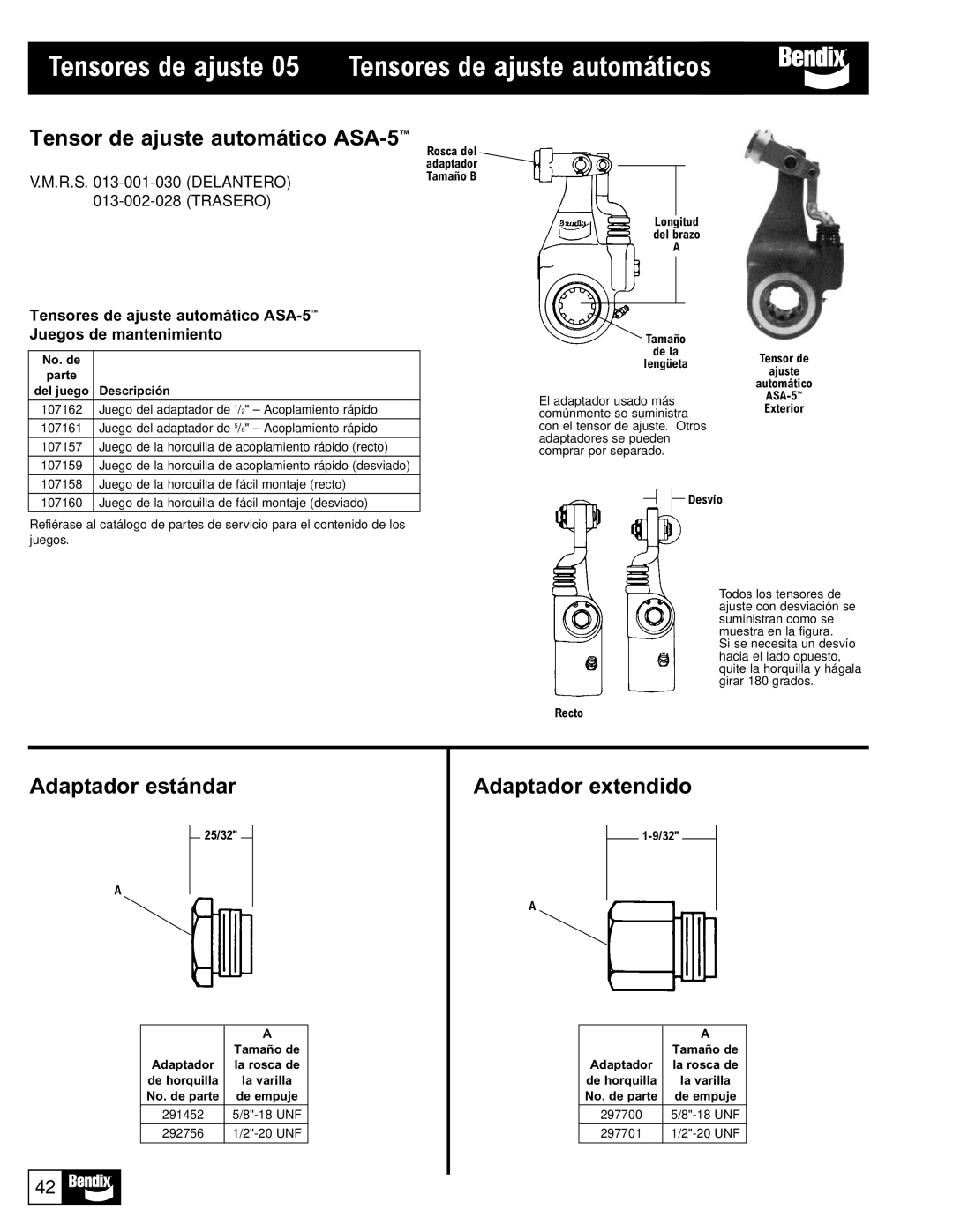 BENDIX BW1115 Tensores de ajuste 05 Tensores de ajuste automáticos, Tensor de ajuste automático ASA-5, Adaptador estándar 