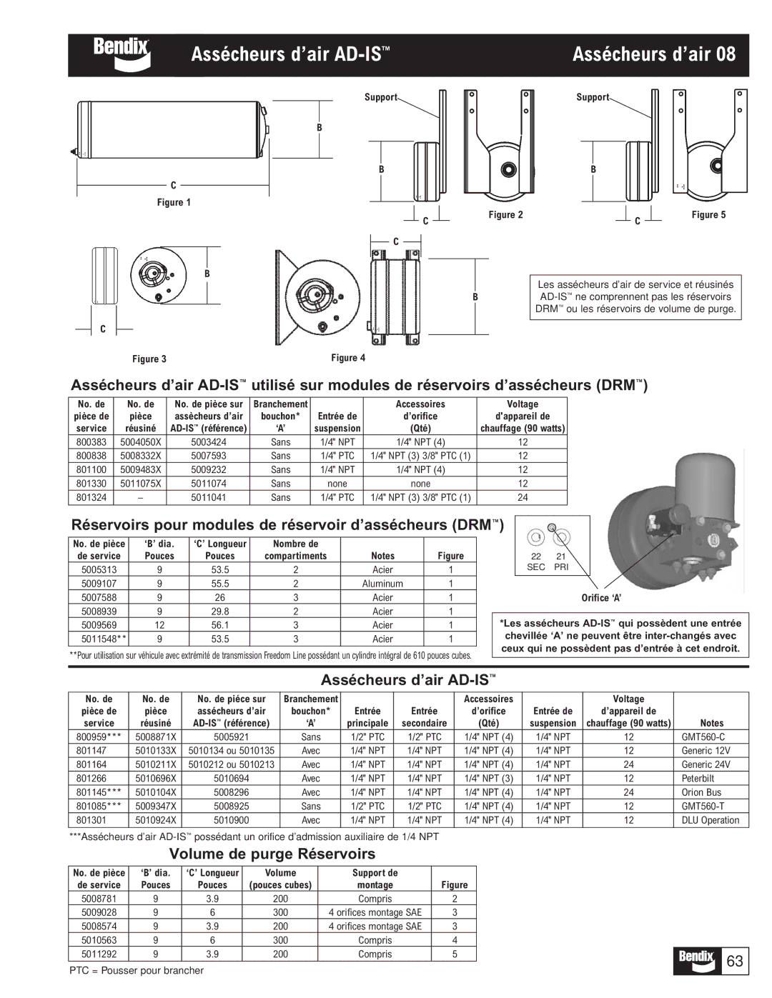 BENDIX BW1116 manual Assécheurs d’air AD-IS, Accessoires Voltage, ‘B’ dia, Nombre de 