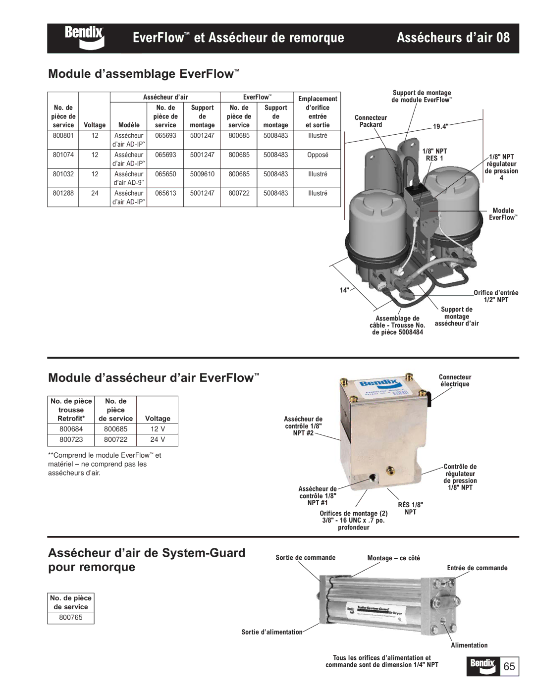 BENDIX BW1116 manual EverFlow et Assécheur de remorque, Module d’assemblage EverFlow, Module d’assécheur d’air EverFlow 