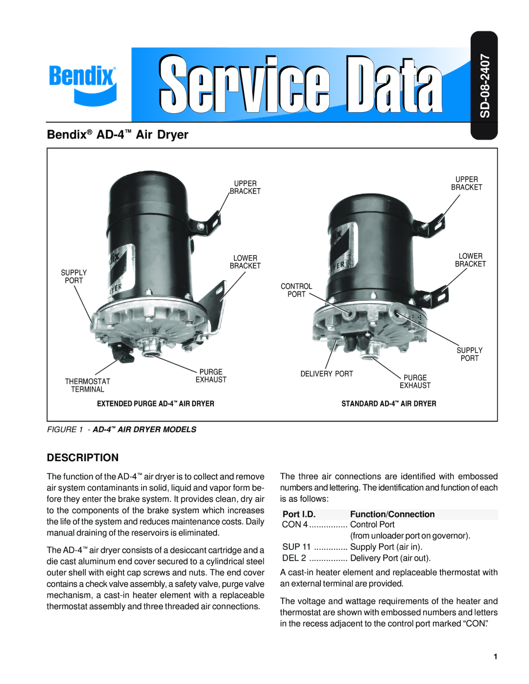 BENDIX BW1450 manual Description, Port l.D Function/Connection 