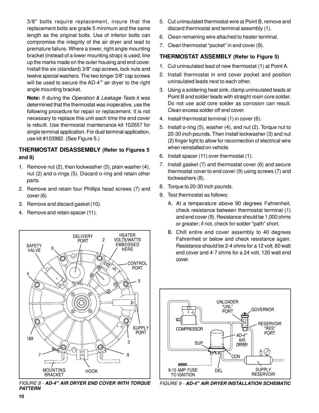 BENDIX BW1450 manual Thermostat Disassembly Refer to Figures 