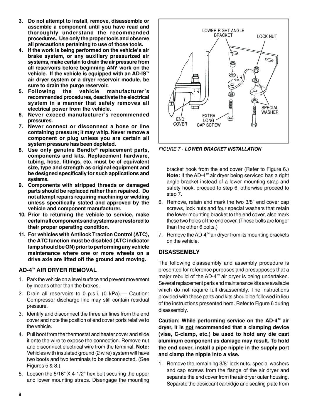 BENDIX BW1450 manual AD-4AIR Dryer Removal, Disassembly 