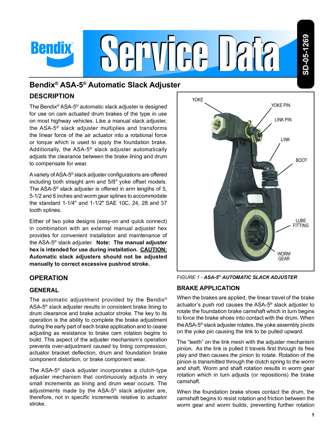 BENDIX BW1602 manual Description, Operation, General, Brake Application 