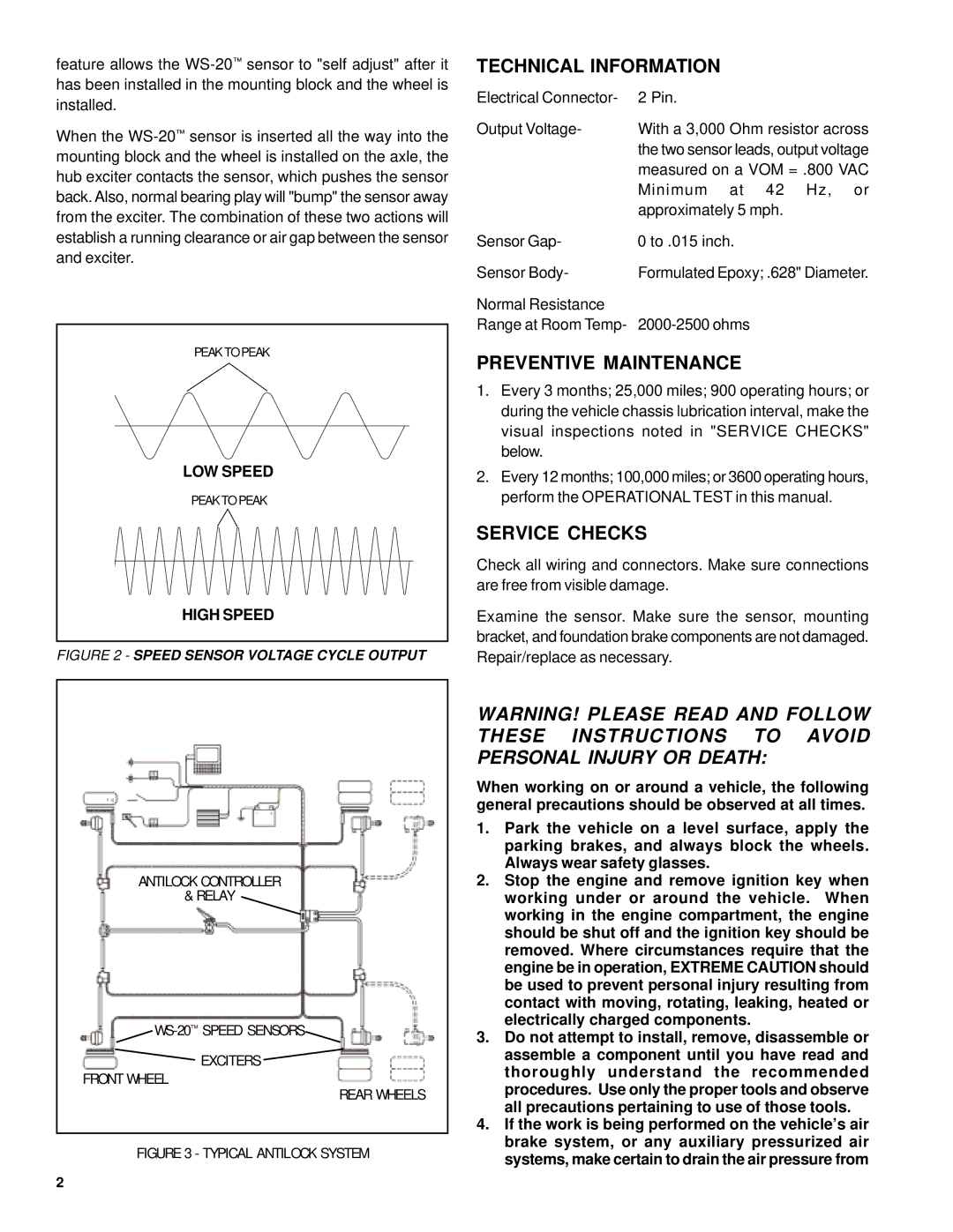 BENDIX BW1662 manual Technical Information, Preventive Maintenance, Service Checks 