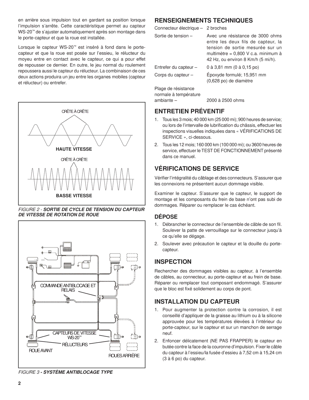 BENDIX BW1662F manual Renseignements Techniques, Entretien Préventif, Vérifications DE Service, Inspection 