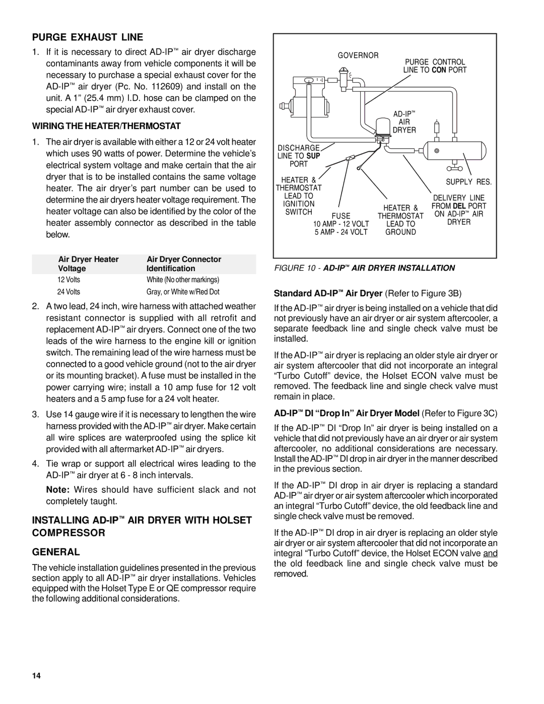 BENDIX BW1811 manual Purge Exhaust Line, Installing AD-IPAIR Dryer with Holset Compressor General 