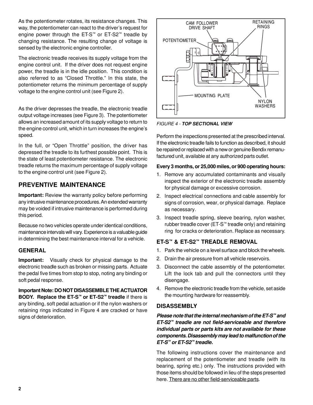 BENDIX BW1837 manual Preventive Maintenance, General, ET-S& ET-S2TREADLE Removal, Disassembly 