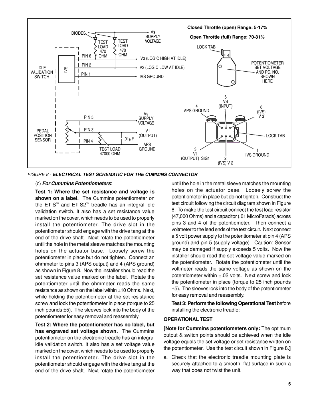 BENDIX BW1837 manual Test 3 Perform the following Operational Test before, Open Throttle full Range 70-81% 