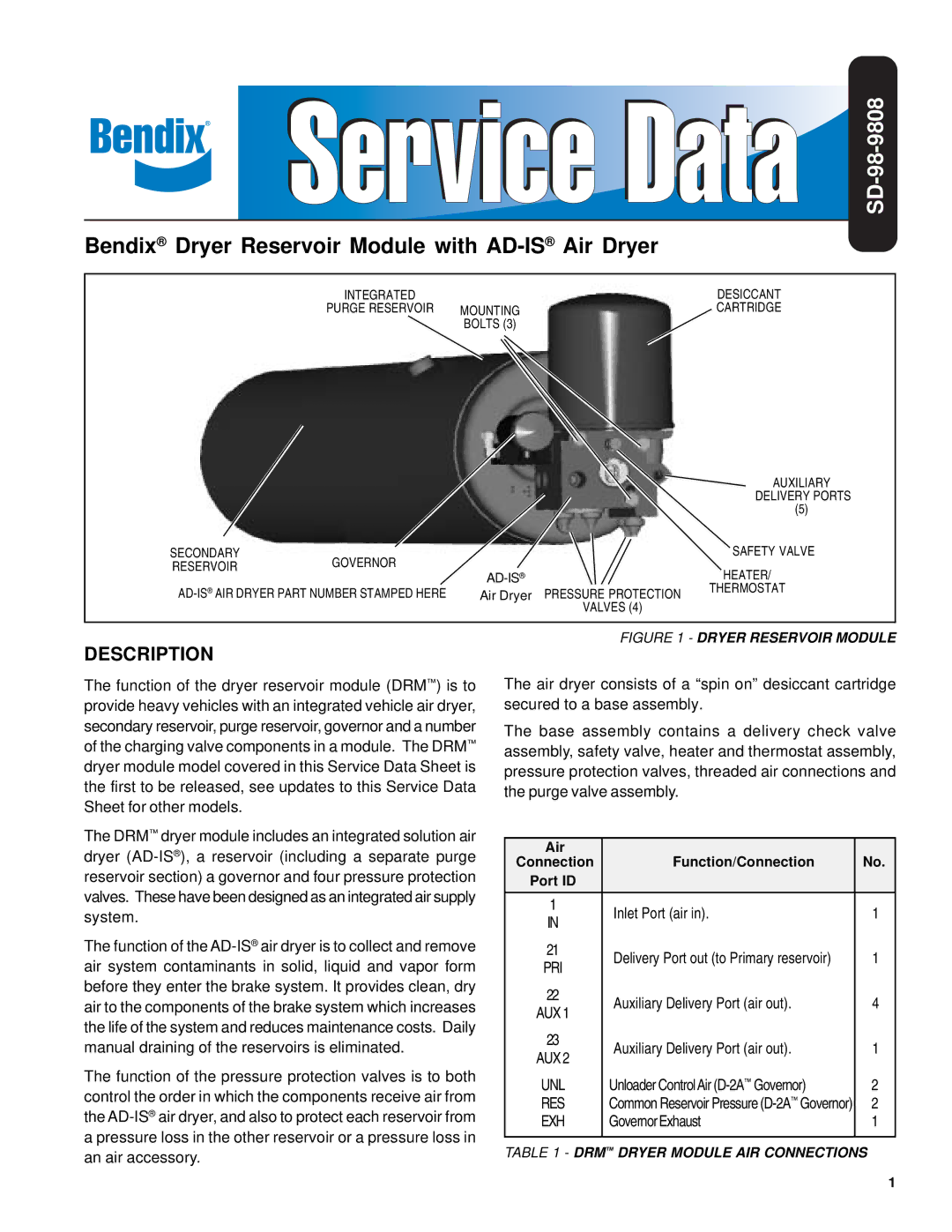 BENDIX BW1948 manual SD-98-9808 