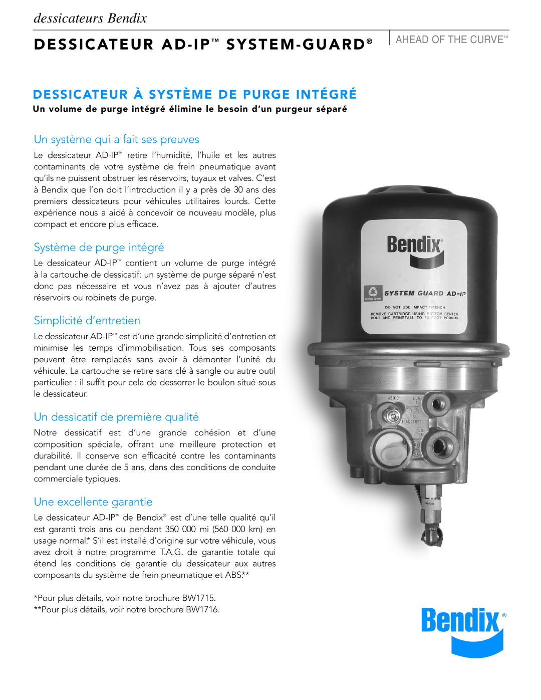 BENDIX BW2023F manual Dessicateur Ad - Ip System - Guard, dessicateurs Bendix, Un système qui a fait ses preuves 