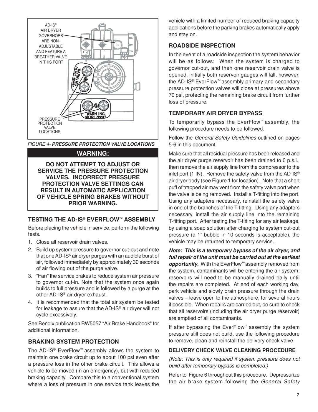 BENDIX BW2077 manual Braking System Protection, Roadside Inspection, Temporary AIR Dryer Bypass 