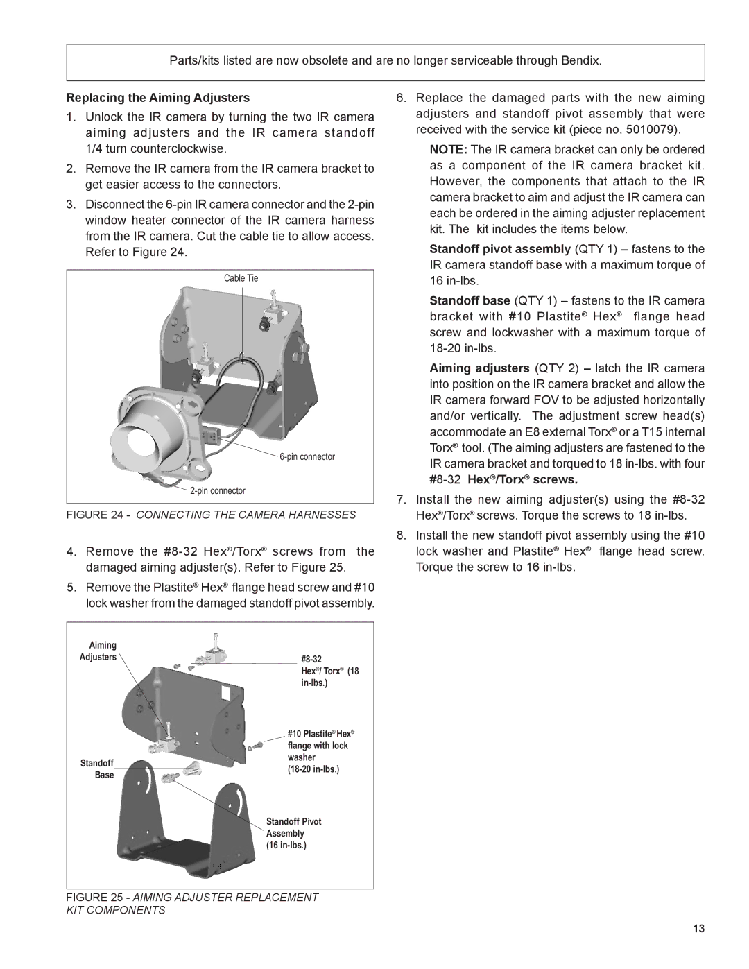 BENDIX BW2212 manual Replacing the Aiming Adjusters, Aiming Adjuster Replacement KIT Components 