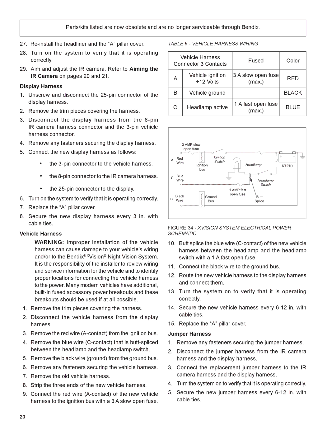 BENDIX BW2212 manual Display Harness, Vehicle Harness, Jumper Harness 