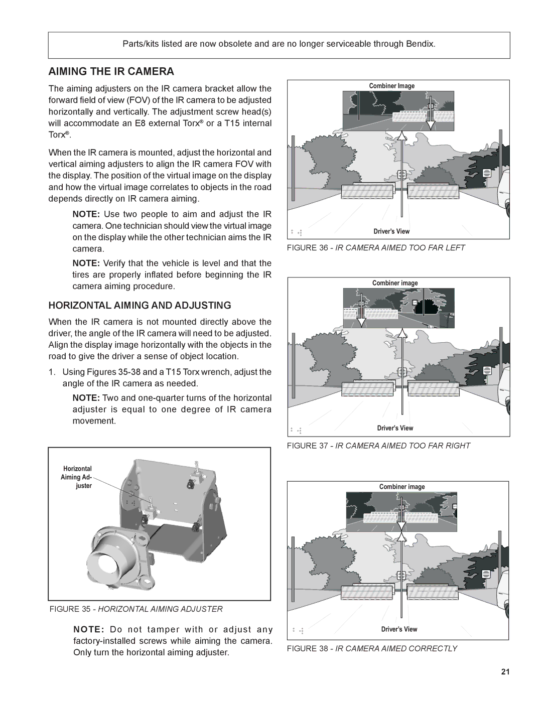 BENDIX BW2212 manual Aiming the IR Camera, Horizontal Aiming and Adjusting 