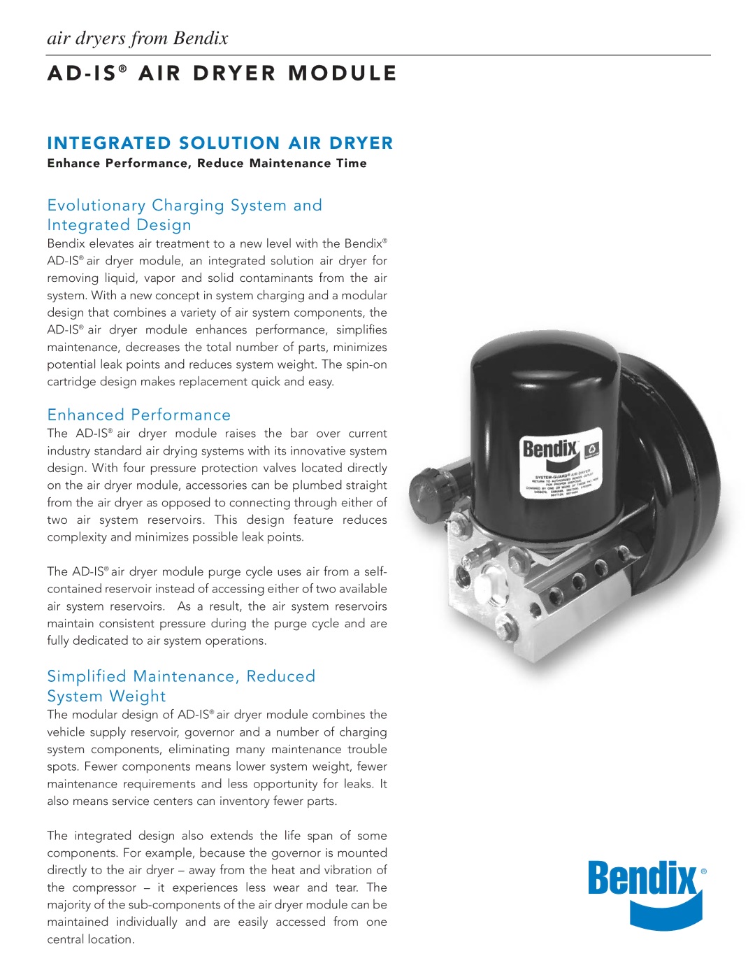 BENDIX BW2213 manual I S a I R D R Y E R M O D U L E, Evolutionary Charging System Integrated Design, Enhanced Performance 