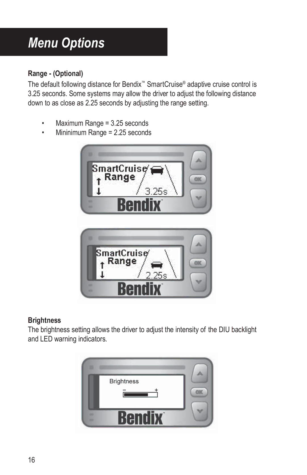 BENDIX BW2769 manual Range Optional, Brightness 