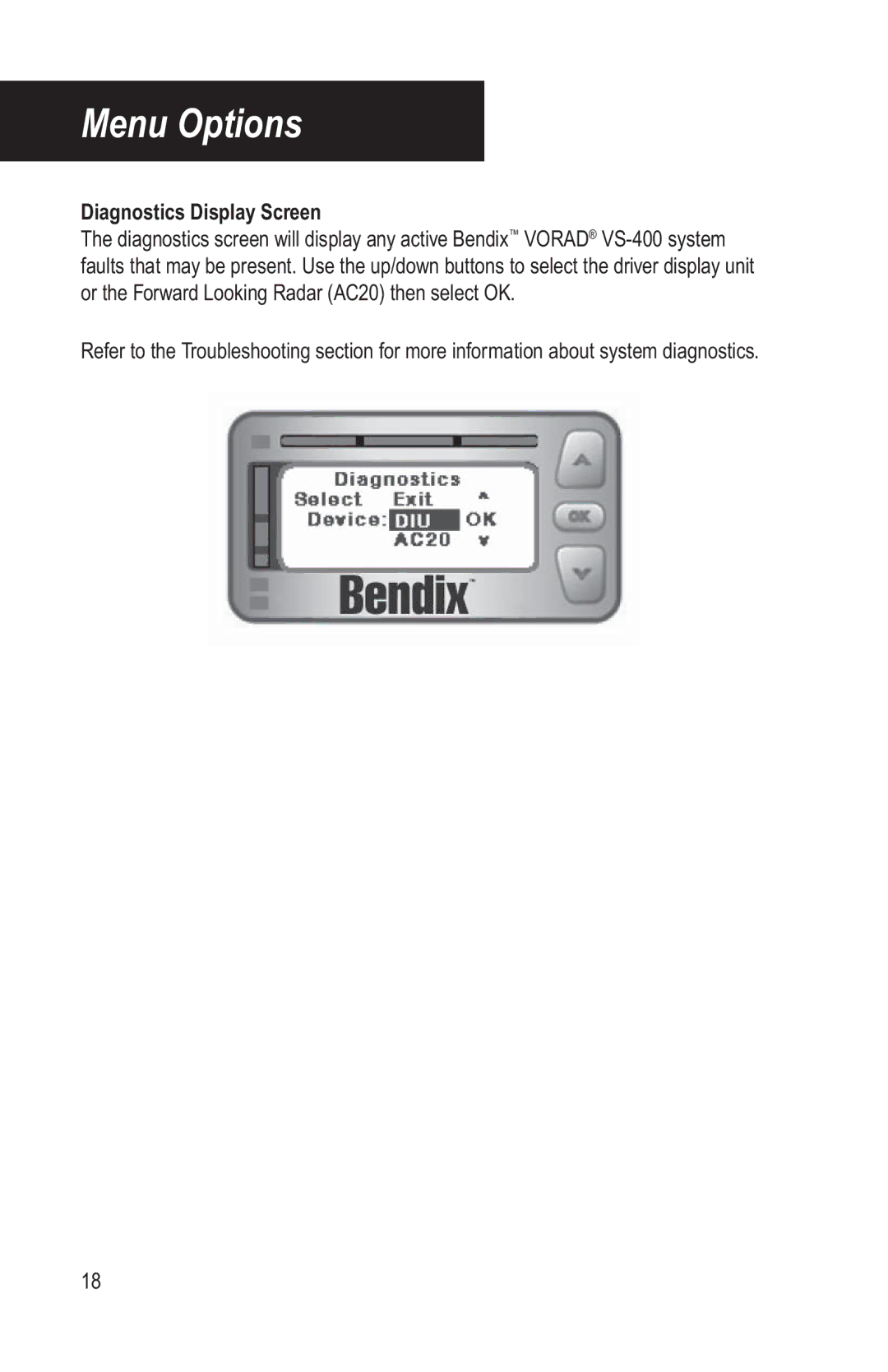 BENDIX BW2769 manual Diagnostics Display Screen 