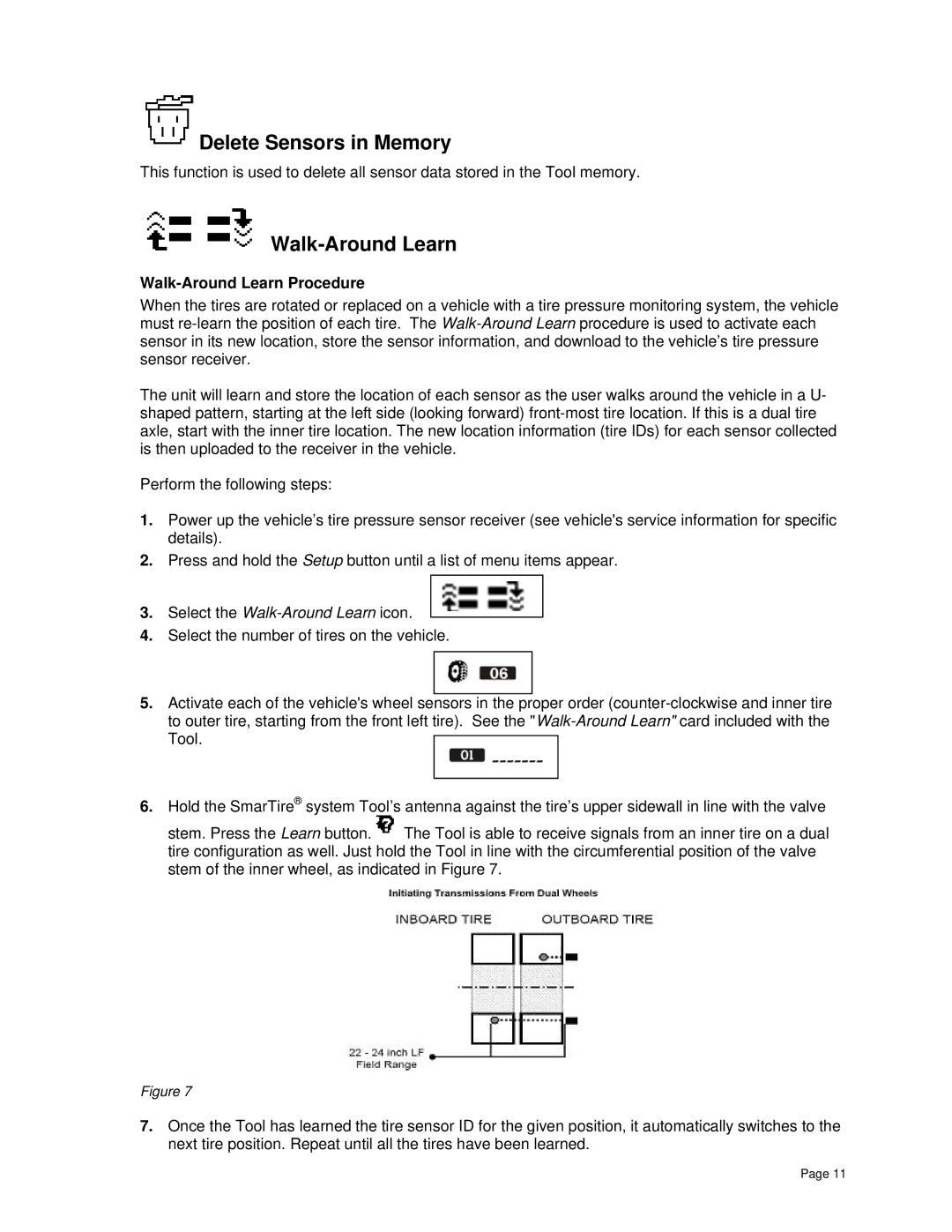 BENDIX BW2809 manual Delete Sensors in Memory, Walk-Around Learn Procedure 