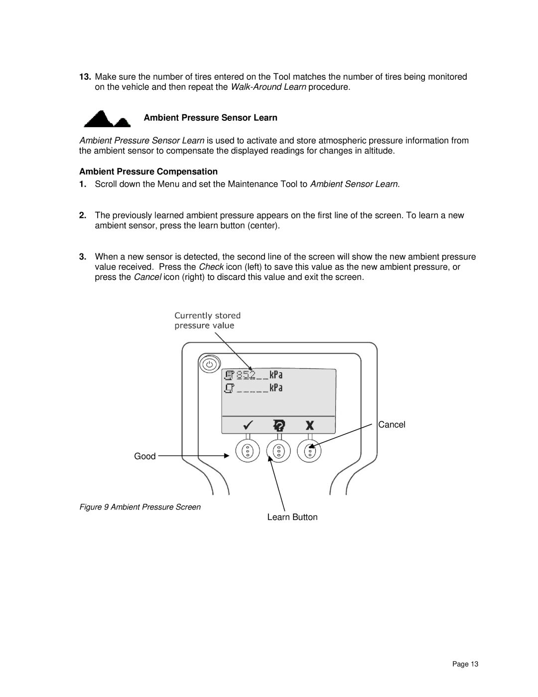 BENDIX BW2809 manual Ambient Pressure Sensor Learn, Ambient Pressure Compensation 