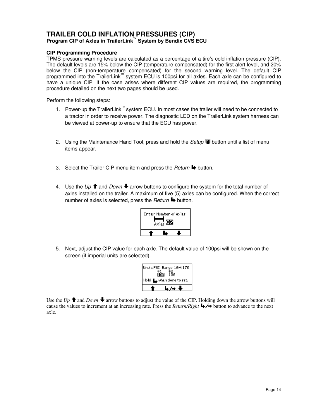 BENDIX BW2809 manual Trailer Cold Inflation Pressures CIP 