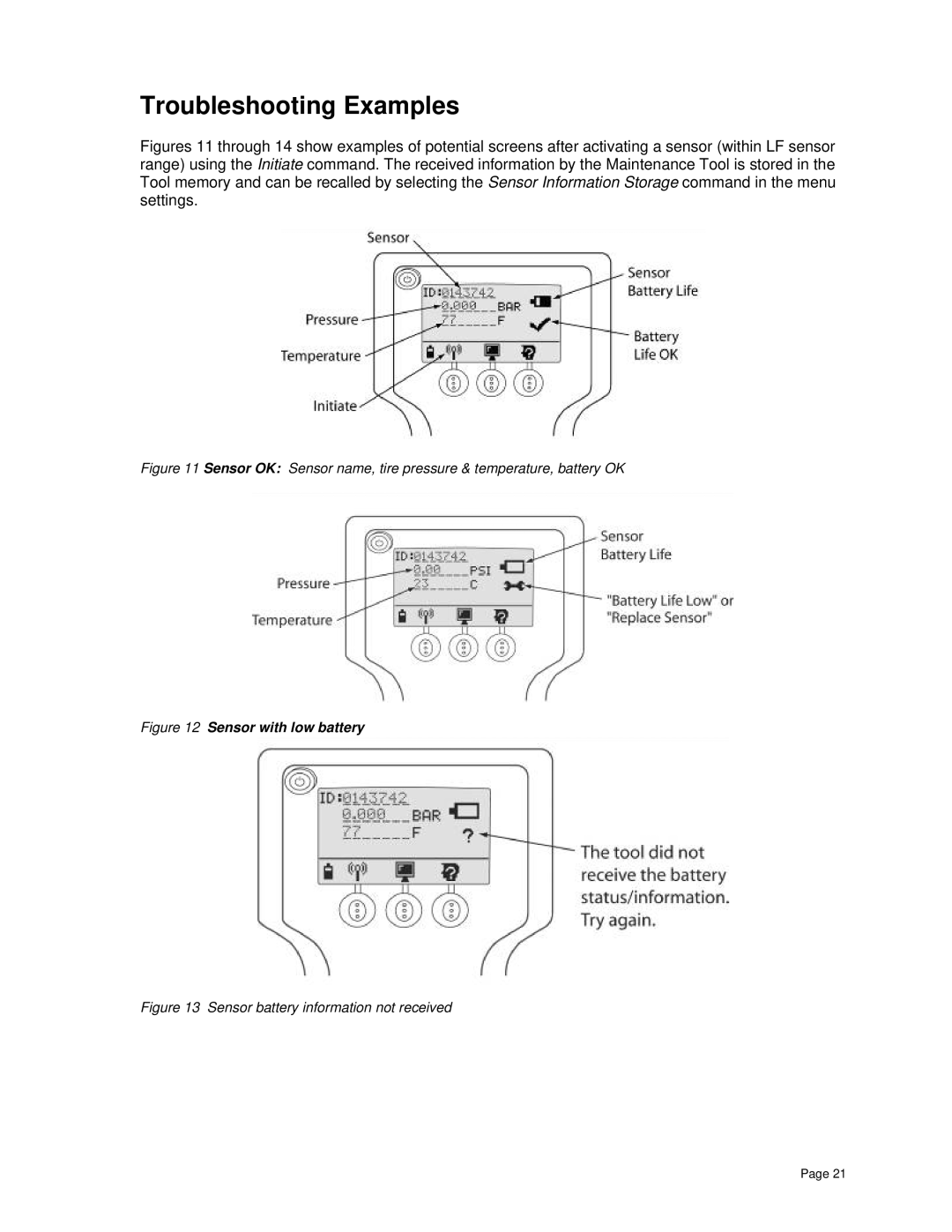 BENDIX BW2809 manual Troubleshooting Examples, Sensor with low battery 