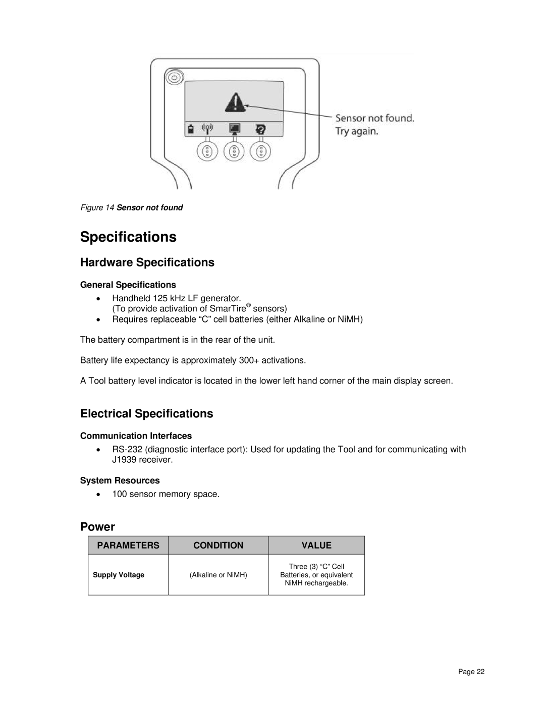 BENDIX BW2809 manual Hardware Specifications, Electrical Specifications, Power 