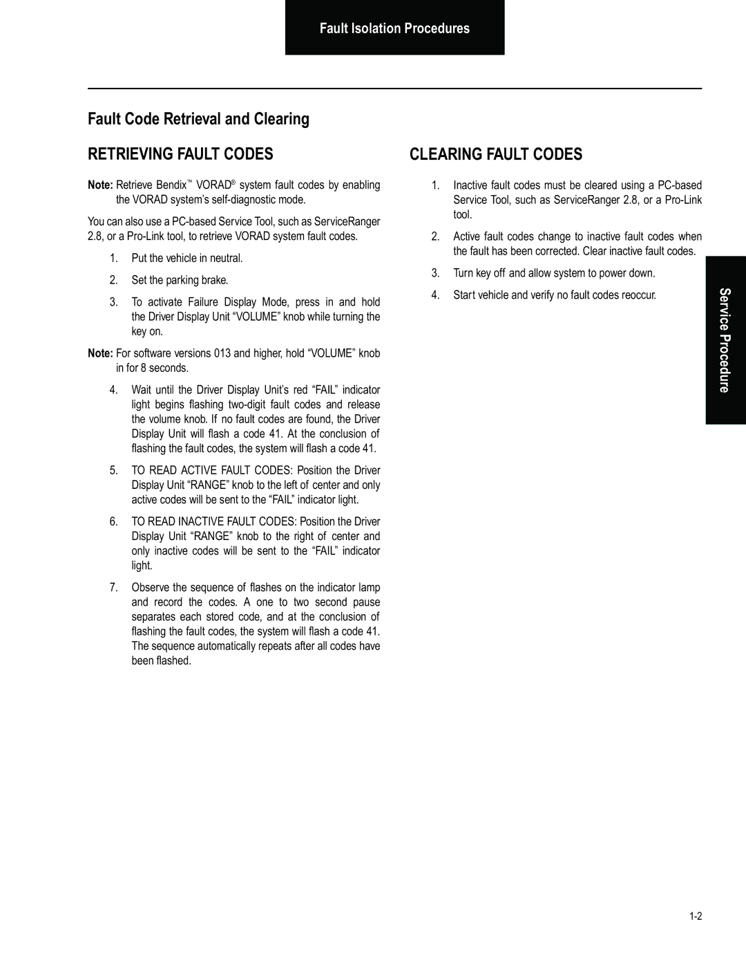 BENDIX BW2849 manual Fault Code Retrieval and Clearing, Service Procedure 