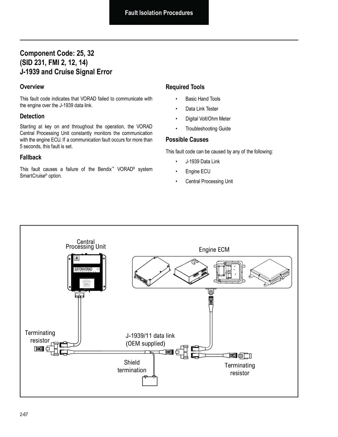 BENDIX BW2849 manual Component Code 25 SID 231, FMI 2, 12 Cruise Signal Error, Terminating, Resistor 