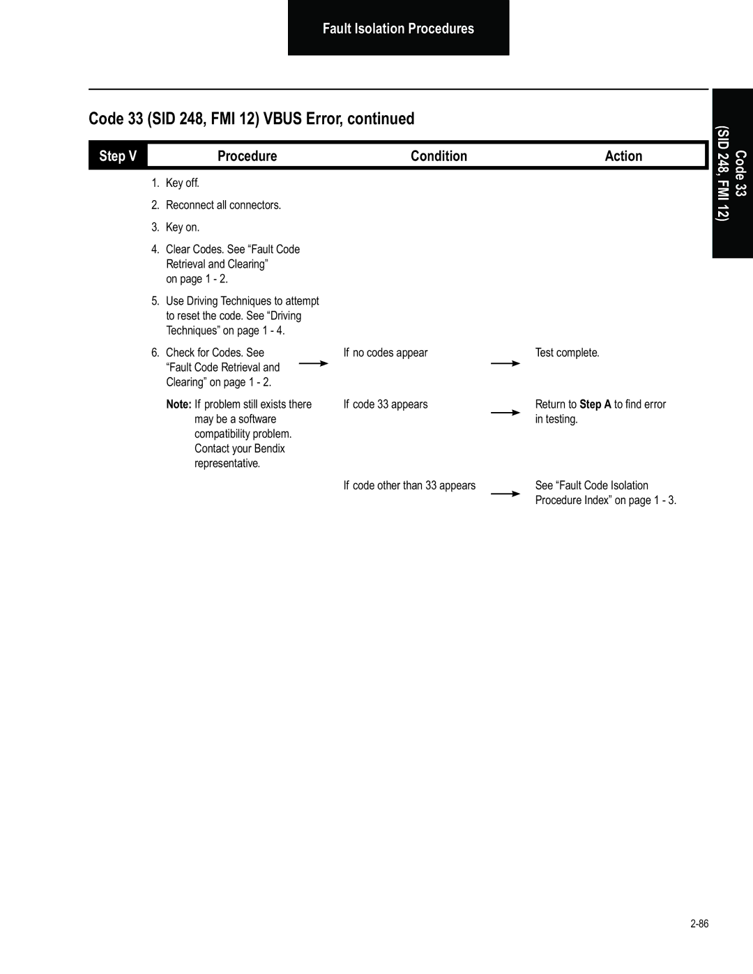 BENDIX BW2849 manual On page 1, Clearing on page 1 If code 33 appears 