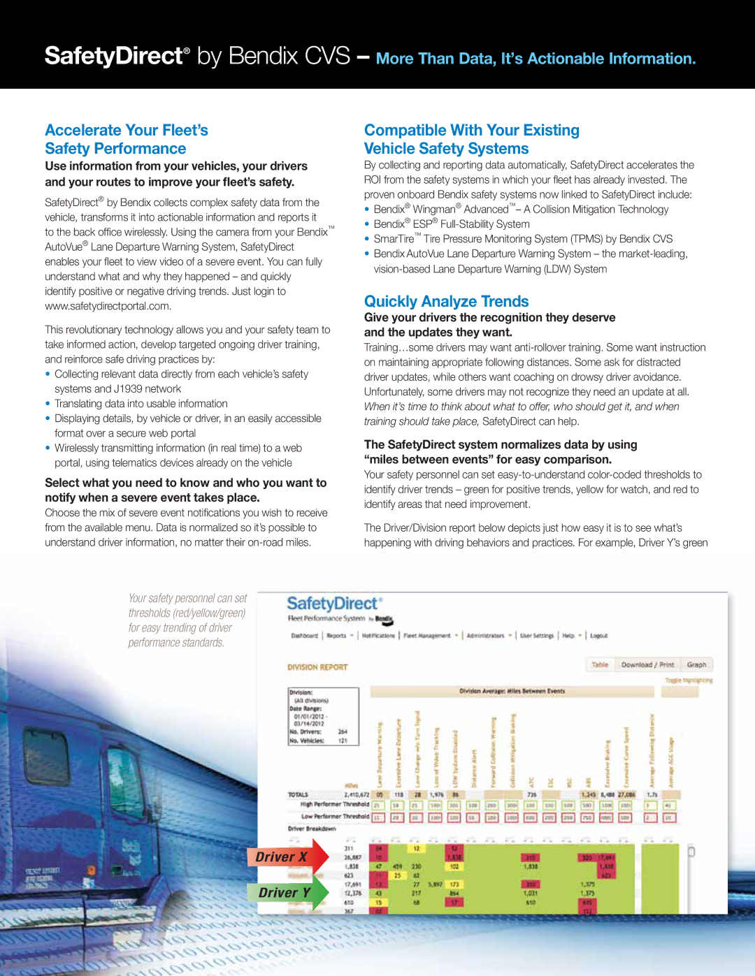 BENDIX BW2879 manual Accelerate Your Fleet’s Safety Performance, Compatible With Your Existing Vehicle Safety Systems 