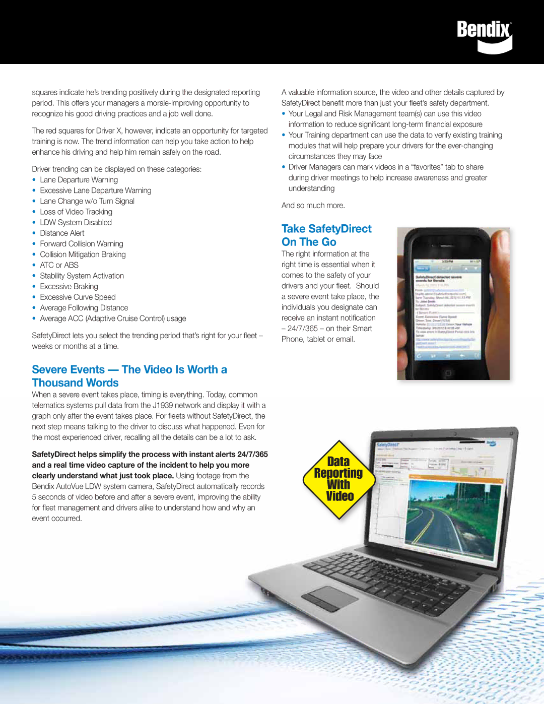 BENDIX BW2879 manual Severe Events The Video Is Worth a Thousand Words, Take SafetyDirect On The Go 