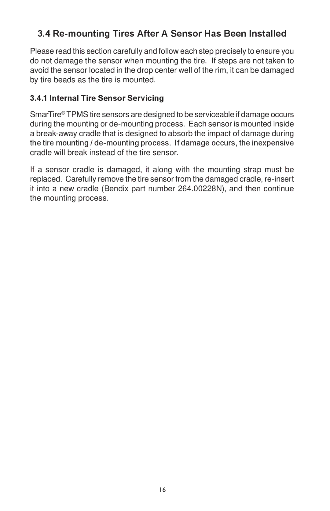 BENDIX BW2920 manual Re-mounting Tires After a Sensor Has Been Installed, Internal Tire Sensor Servicing 