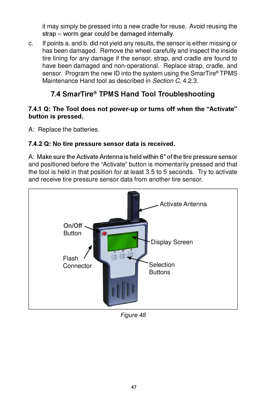 BENDIX BW2920 manual SmarTire Tpms Hand Tool Troubleshooting, No tire pressure sensor data is received 