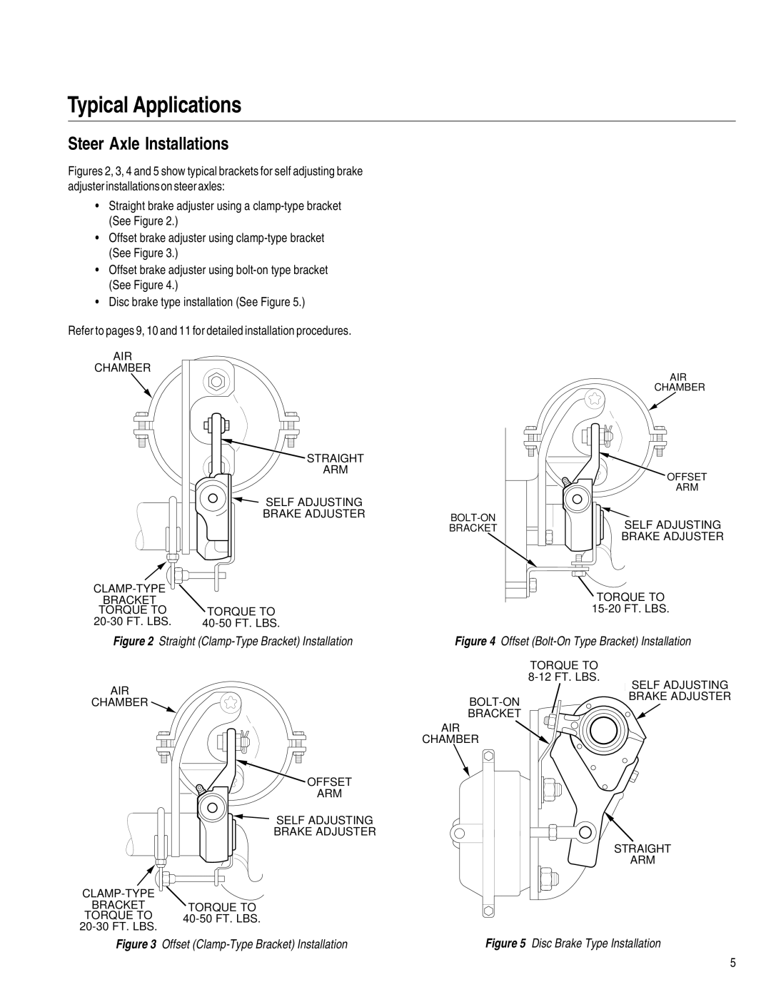 BENDIX BW7257 manual Typical Applications, Steer Axle Installations 