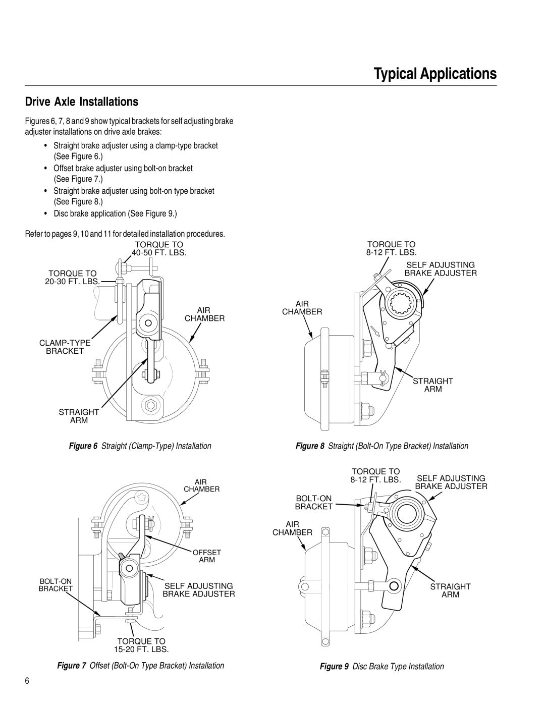 BENDIX BW7257 manual Drive Axle Installations, Straight Clamp-Type Installation 