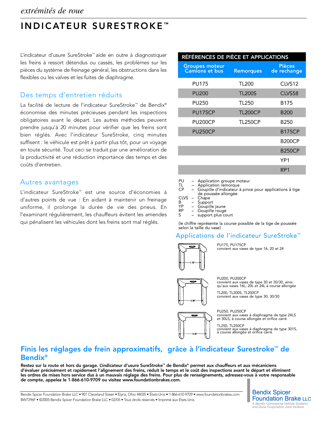 BENDIX BW7296F manual D I C At E U R S U R E S T R O K E, Des temps d’entretien réduits, Autres avantages 