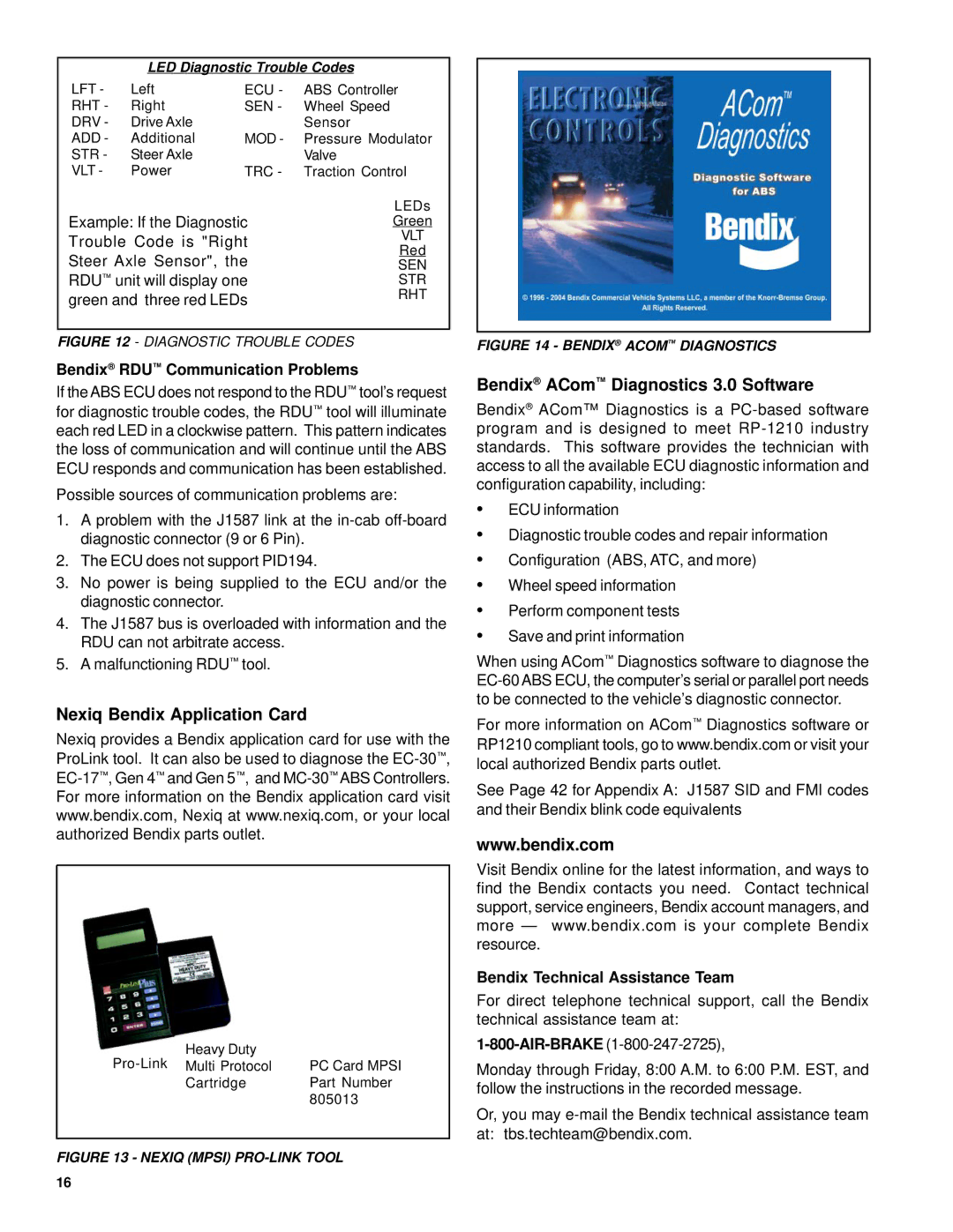 BENDIX EC-60 ABS-ATC STD-PREM CONTROLLERS manual Nexiq Bendix Application Card, Bendix ACom Diagnostics 3.0 Software 